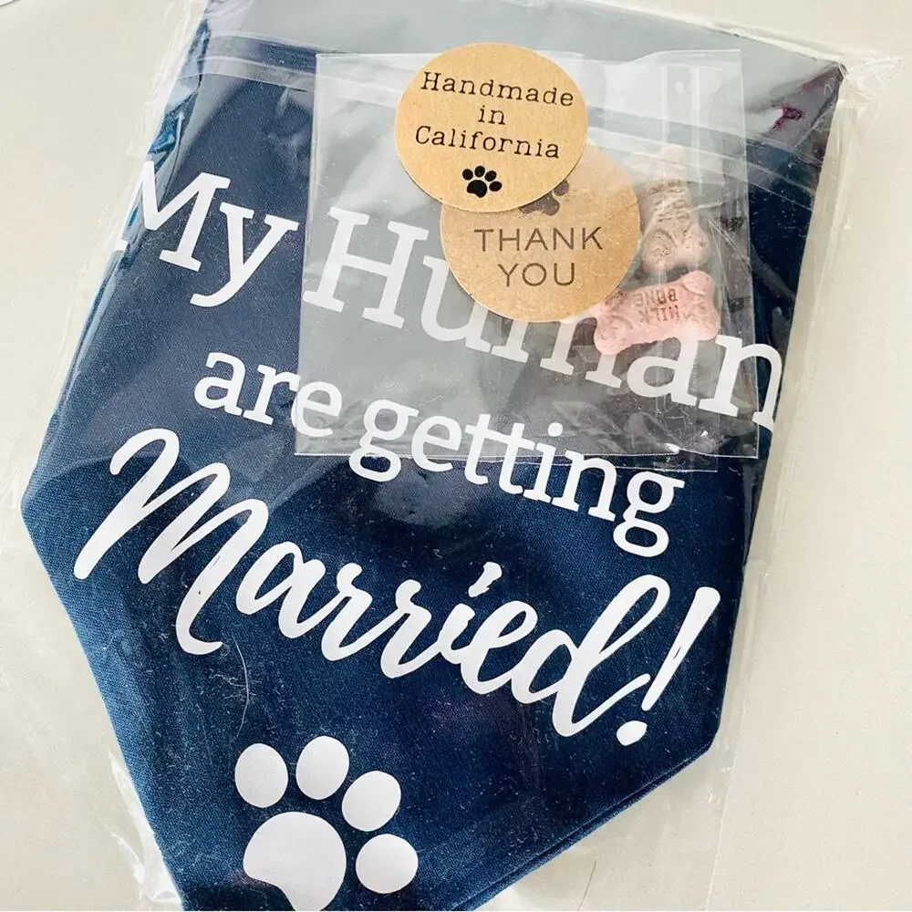 NEW ANTHROPOLOGIE Navy Blue White Engagement Dog Pet Bandana Door Neck Sign